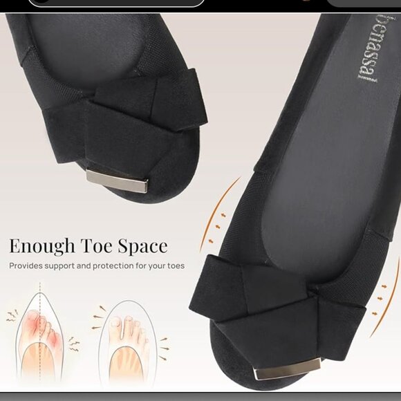 NIB (8) Black Orthopedic Block Heel Dress Shoes with Gold Accent - Picture 5 of 6